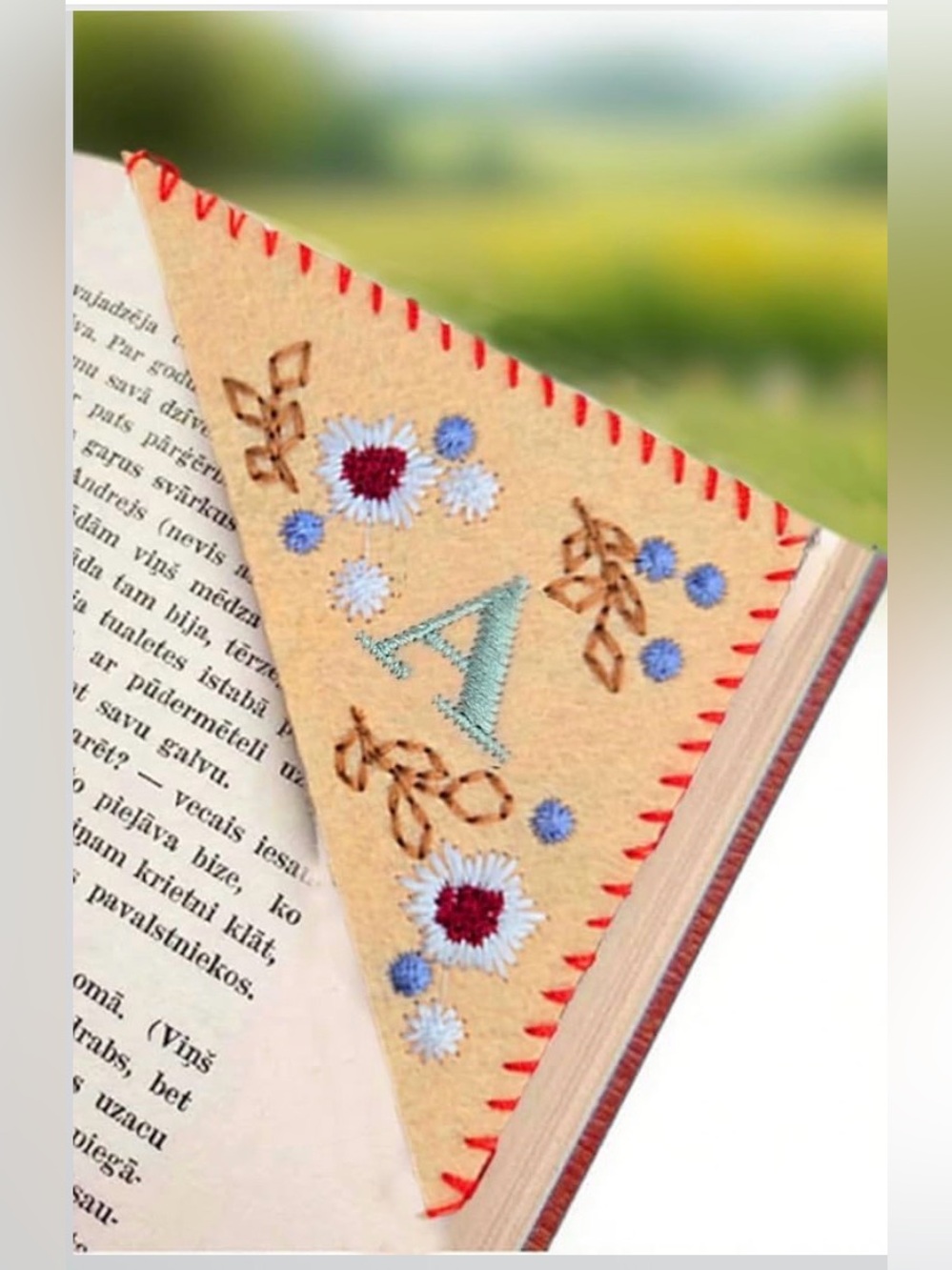 Embroidered Corner Bookmark with Initial A